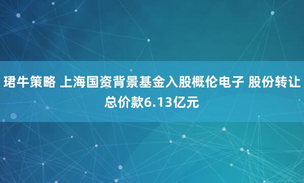 珺牛策略 上海国资背景基金入股概伦电子 股份转让总价款6.13亿元